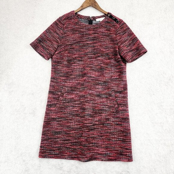 Loft Womens Tweed Short Sleeve Midi Shift Dress Dress  L  28CT - Picture 1 of 8
